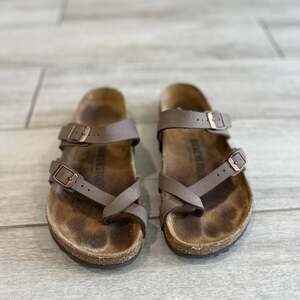 Birkenstock Women's Mayari Mocha Birko-Flor Sandals, size 36, US 5